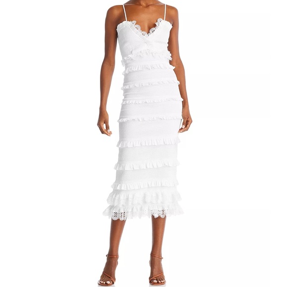V. Chapman Dresses & Skirts - V. Chapman Narcisse Smocked Ruffle Trim Midi Dress